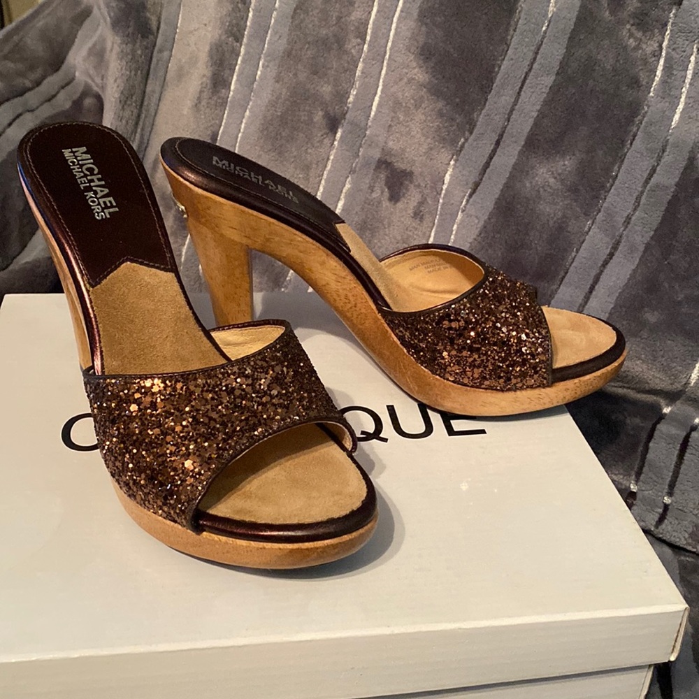 Brown sparkle Michael Kor heeled sandal